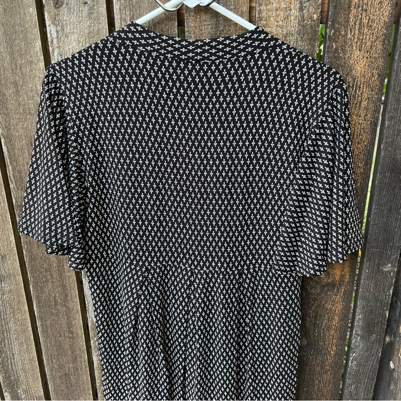 Masai Copenhagen Black & Cream Viscose Flutter Sleeve Dress Sz L - Picture 4 of 13